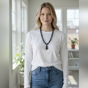 Vtg. Elegant Black Chalcedony Necklace by LUC